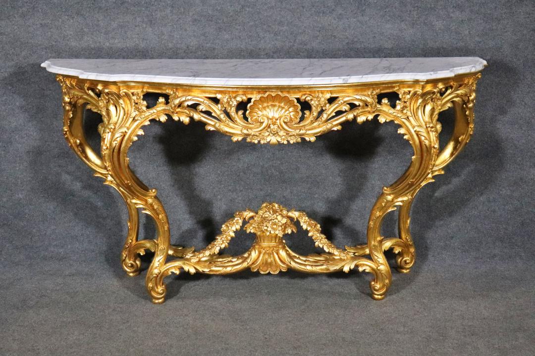 LARGE ANTIQUE MARBLE TOP CONSOLE (1 of 8)