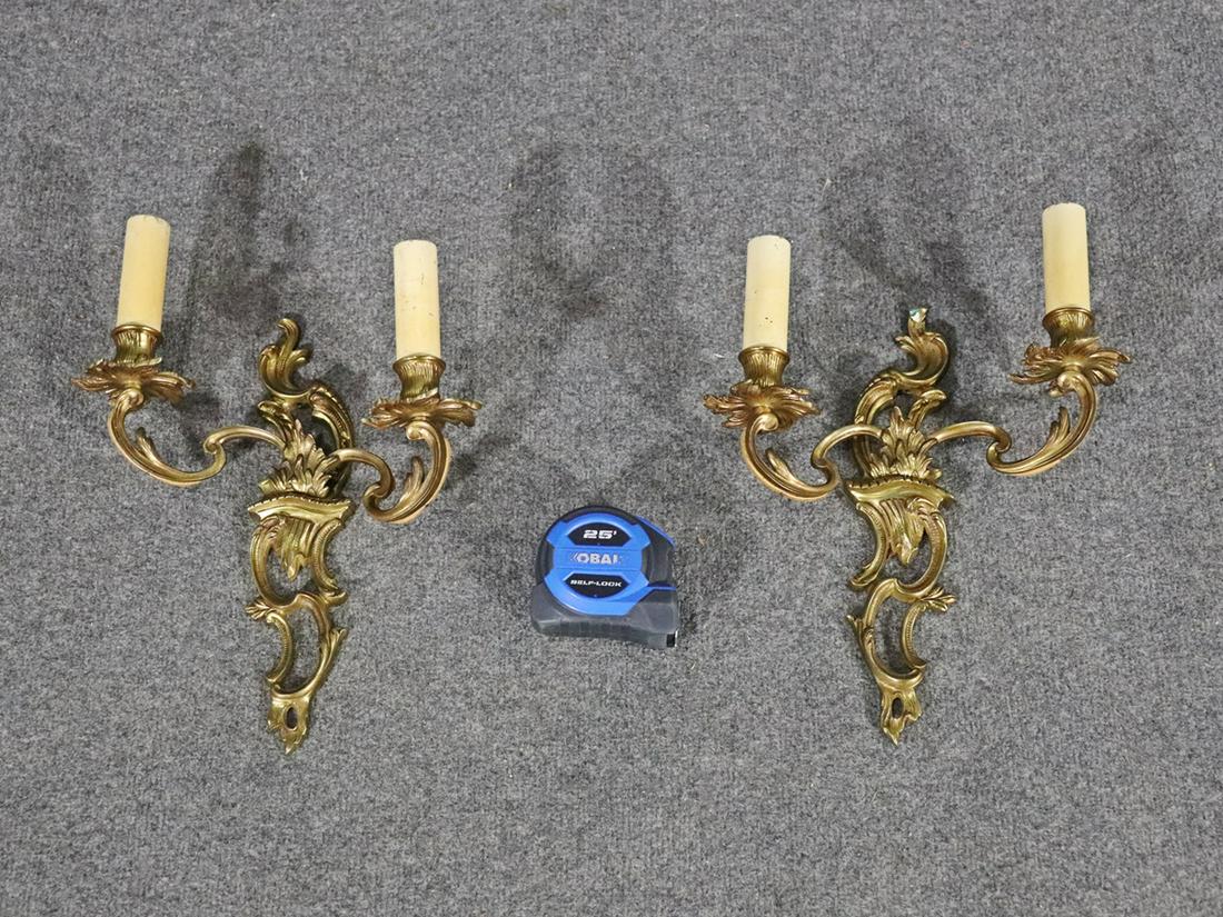 PAIR BRONZE WALL SCONCES (1 of 9)