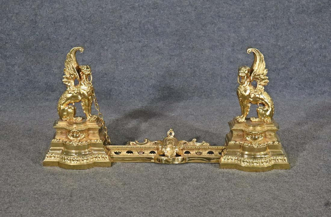 BRASS FIGURAL ANDIRONS WITH STRETCHER (1 of 11)