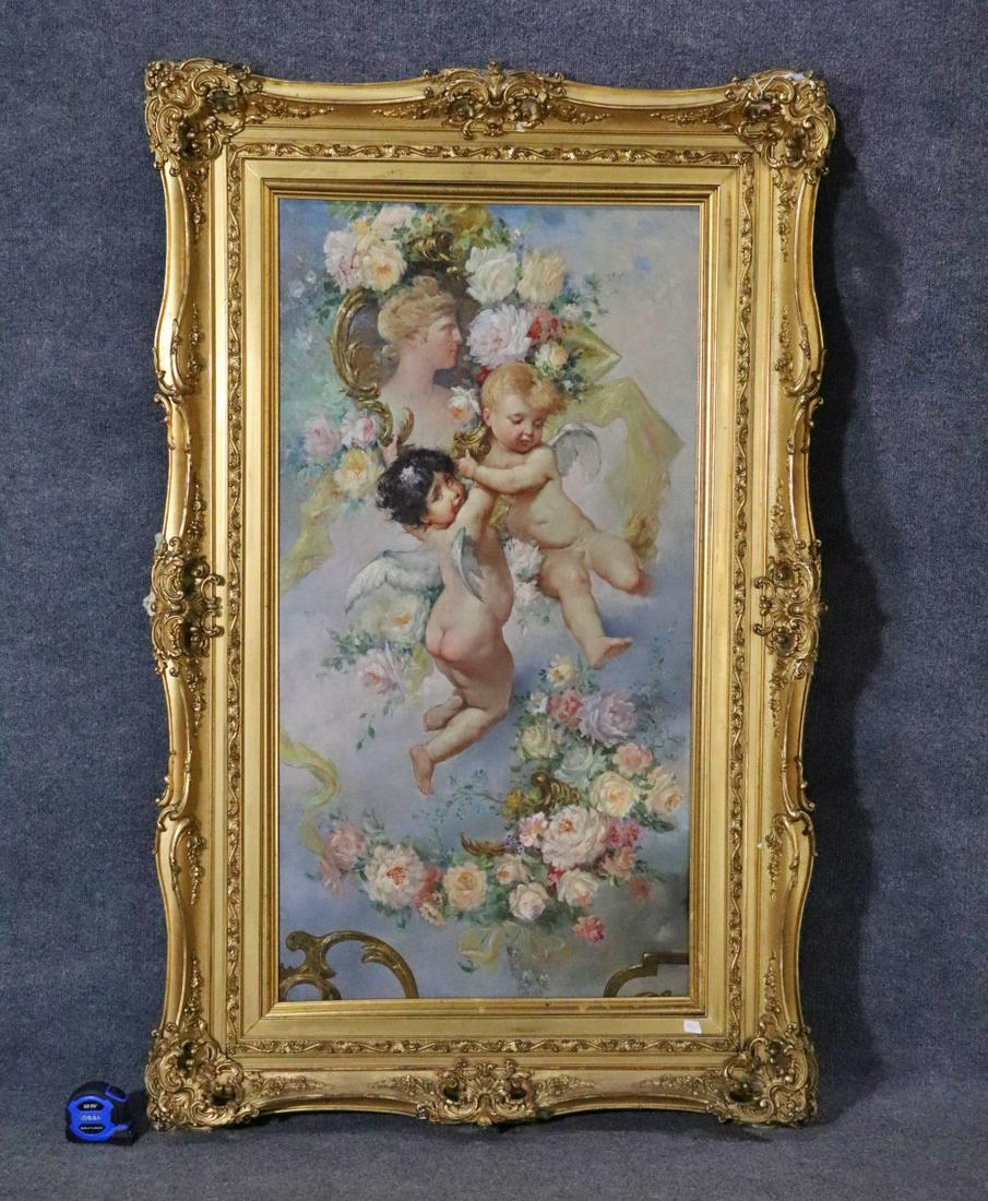 19TH C PAINTING OF CHERUBS & FLOWERS (1 of 8)