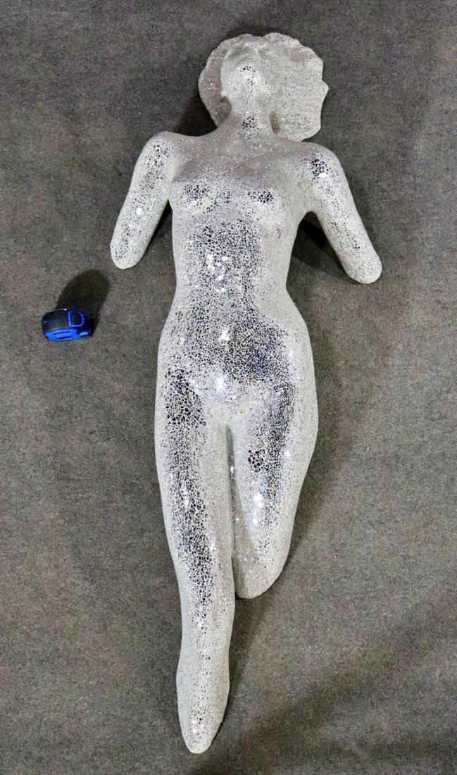 MOSAIC TILE NUDE WOMAN: Mosaic tile. Reclining woman. 13 1/2" h x 22 1/4" w x 59 1/2" d.