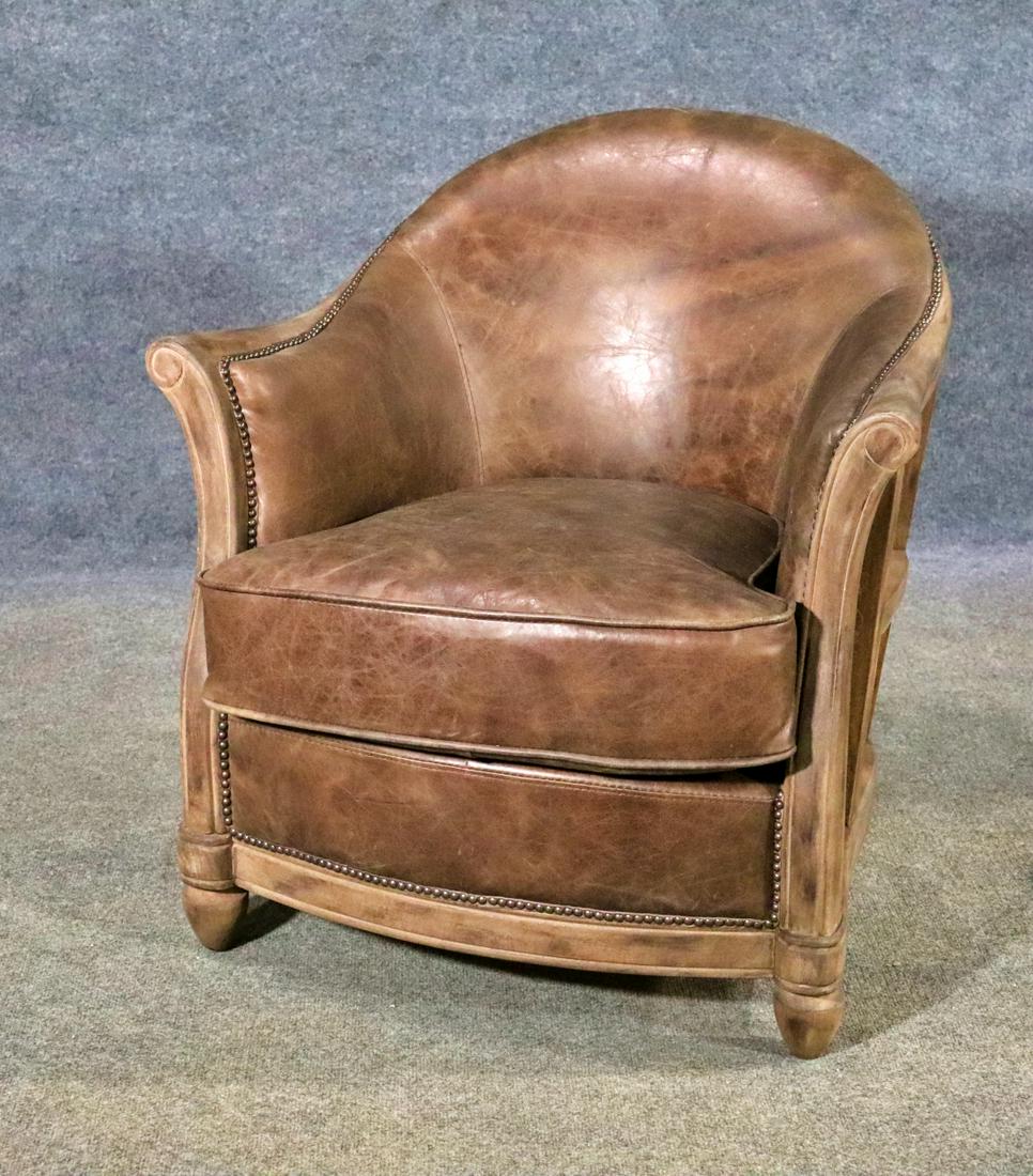 MODERN DECONSTRUCTED LEATHER BARREL BACK CHAIR (1 of 9)