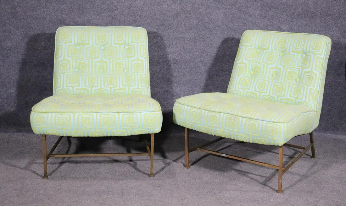 PAIR HARVEY PROBBER BRASS FRAME LOUNGE CHAIRS (1 of 6)