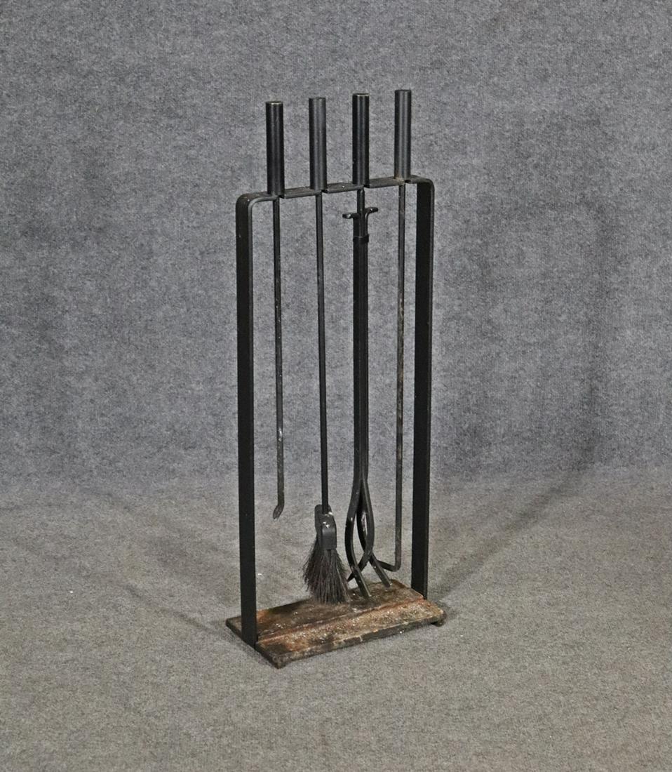 MCM WROUGHT IRON FIREPLACE TOOLS & HOLDER (1 of 6)