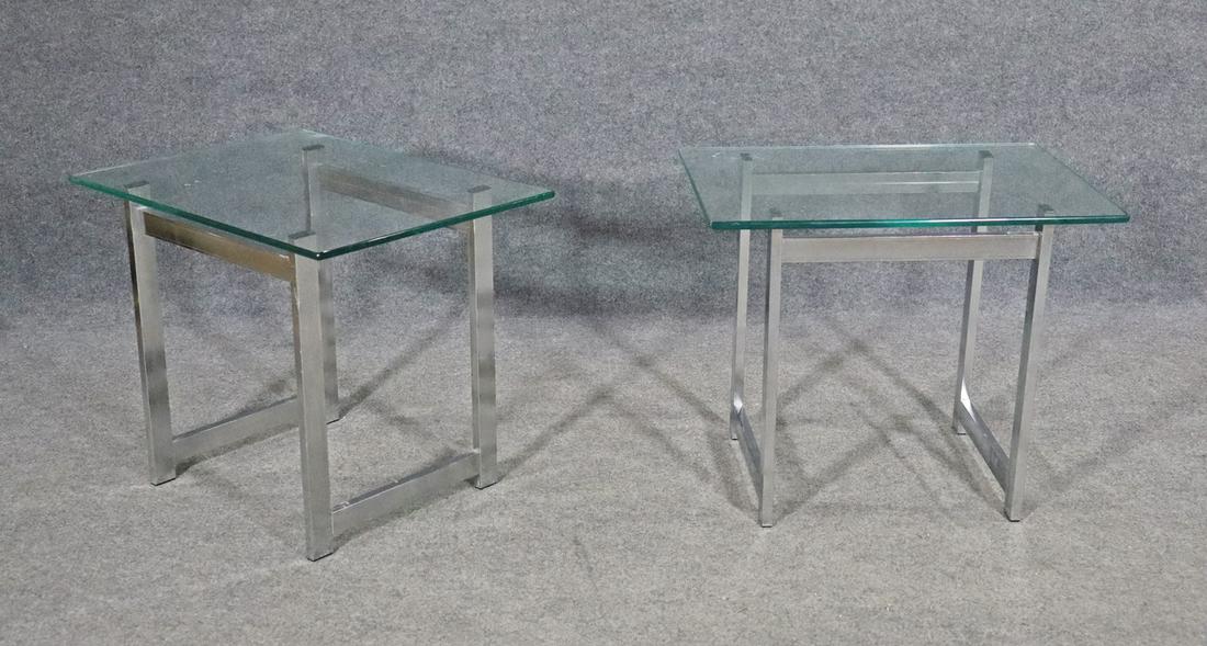 PAIR OF FLATBAR CHROME & GLASSTOP END TABLES (1 of 8)