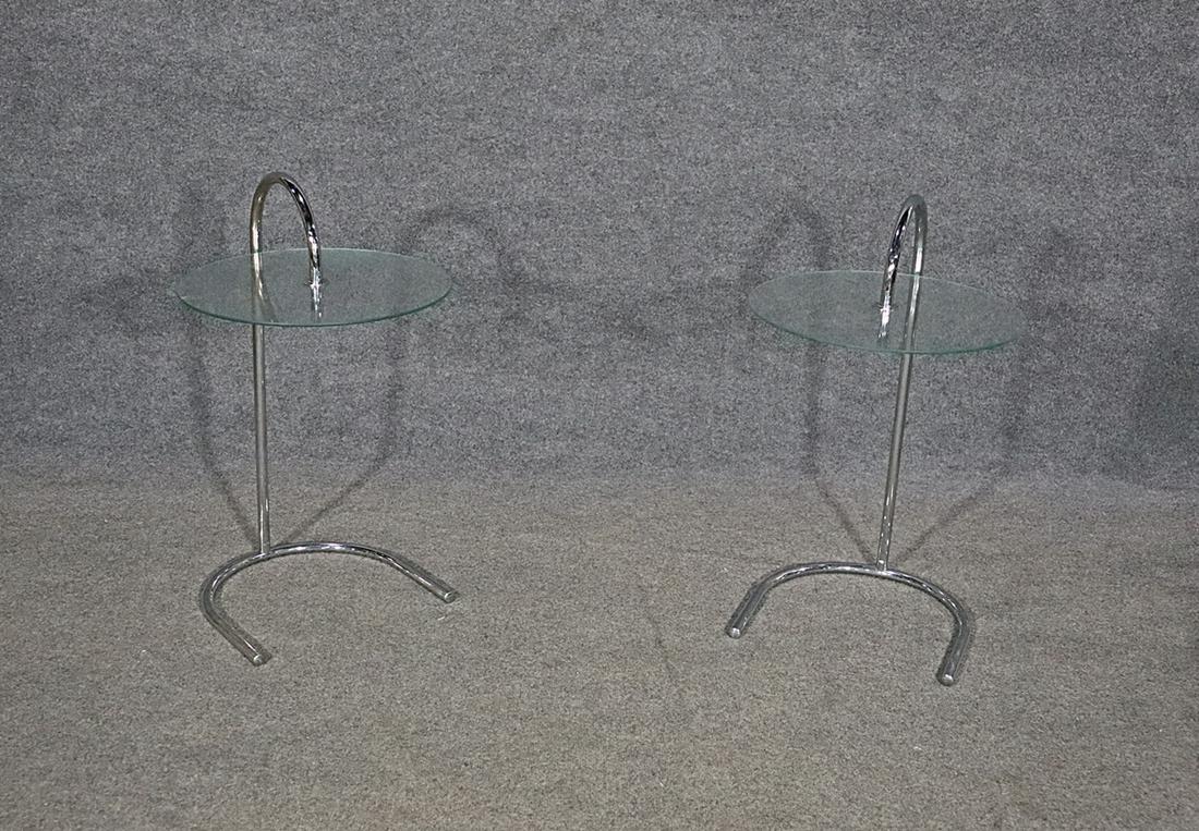 PAIR MID CENTURY MODERN CHROME & GLASS END TABLES (1 of 6)