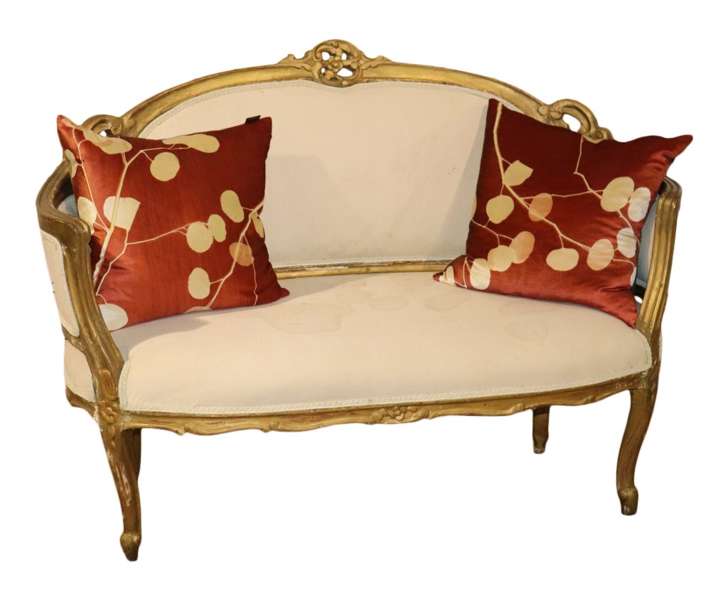 FRENCH GILT UPHOLSTERED SETTEE (1 of 11)