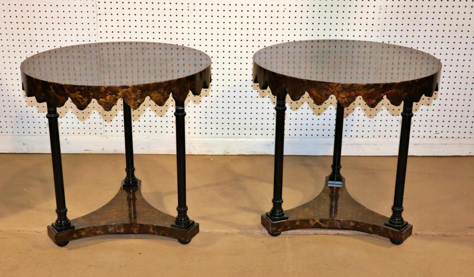 PAIR HOLLYWOOD REGENCY STYLE  FAUX TORTOISE TABLES (1 of 8)