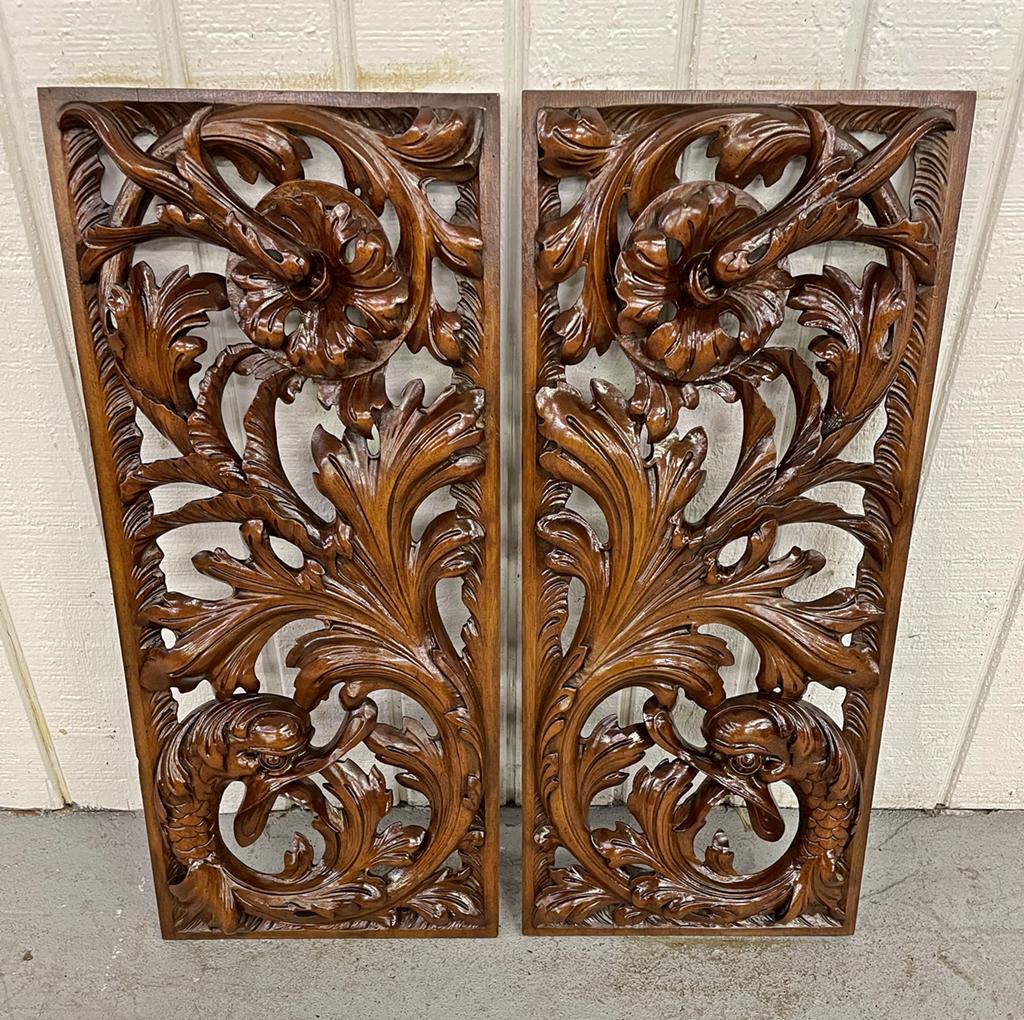 PAIR CARVED MAHOGANY ARCHITECTUAL ELEMENTS (1 of 4)