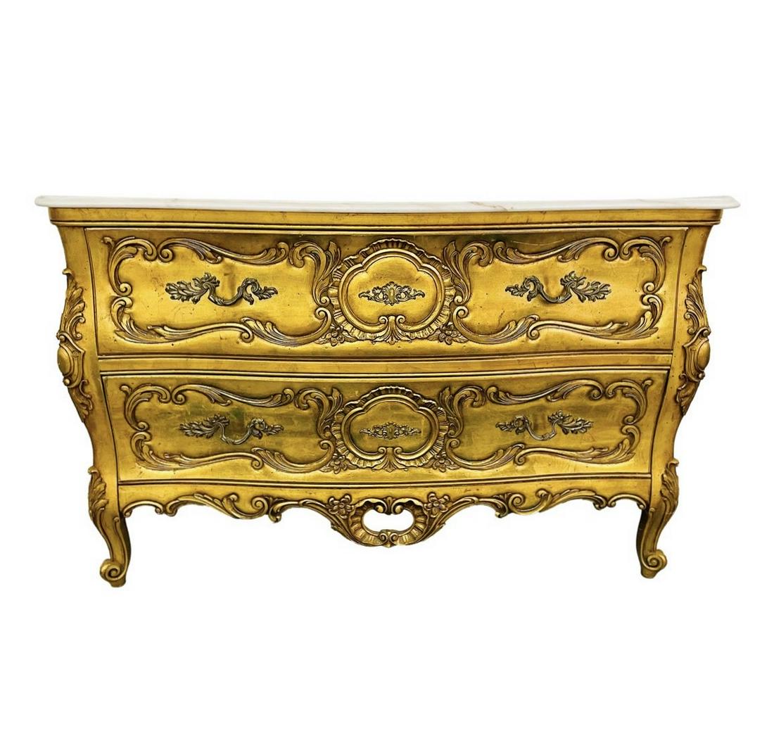 VINTAGE WEIMAN FRENCH GILT CARVED MARBLE TOP COMMODE (1 of 6)