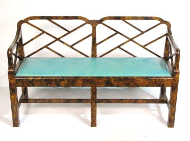 FAUX PAINTED ASIAN MODERN SETTEE: Very good condition with some scratches. 31"h. x 49 1/4"w. x 18"d.