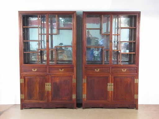 251: Pr. ANTIQUE CHINESE TEAK WOOD CHINA CABINETS - 251: Pr. ANTIQUE CHINESE TEAK WOOD CHINA CABINETS