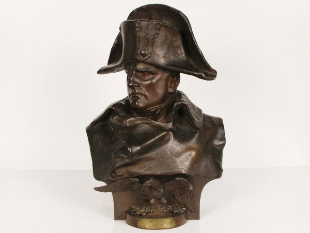21" RENZO COLOMBO BRONZE BUST of NAPOLEON: Very good condition. Original patina. Signed R. Colombo 1885. Brass plate reads "Napoleon 1er, 1812 par Colombo".21 3/4" high.