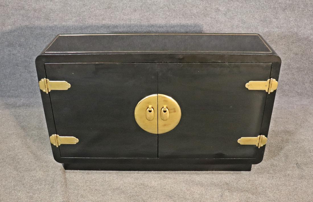 MASTERCRAFT 2 DOOR SERVER/COMMODE: Ebonized. Brass accents. 30 1/2" h x 48" w x 13 1/4" d.