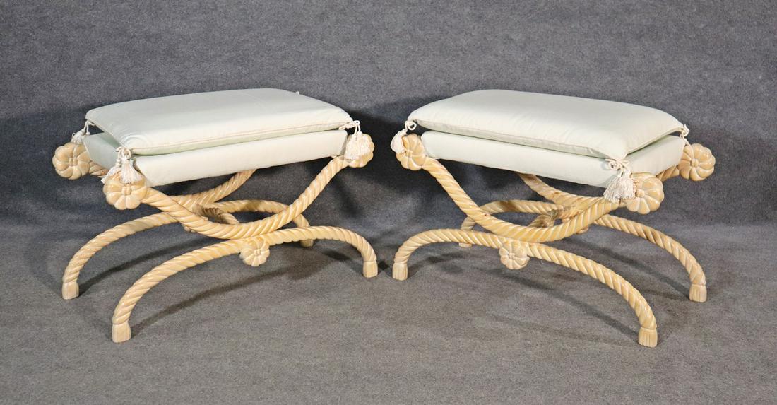 PAIR HOLLYWOOD REGENCY STYLE BENCHES W PILLOWS (1 of 8)