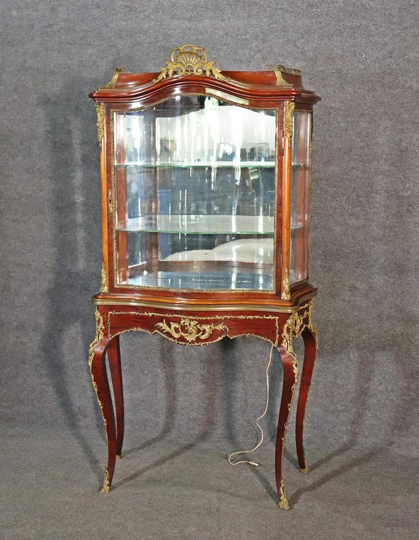 ANTIQUE 2 PC BRONZE MOUNTED CURIO (1 of 15)