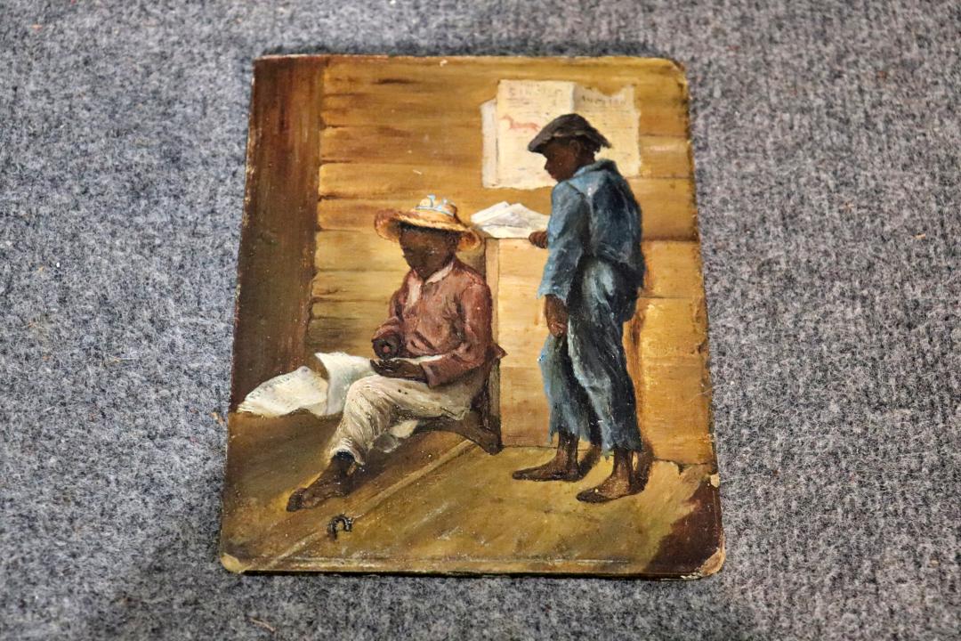 ANTIQUE AFRICAN AMERICAN ART: Painting on board. 7 7/8" h x 6 3/8" w.