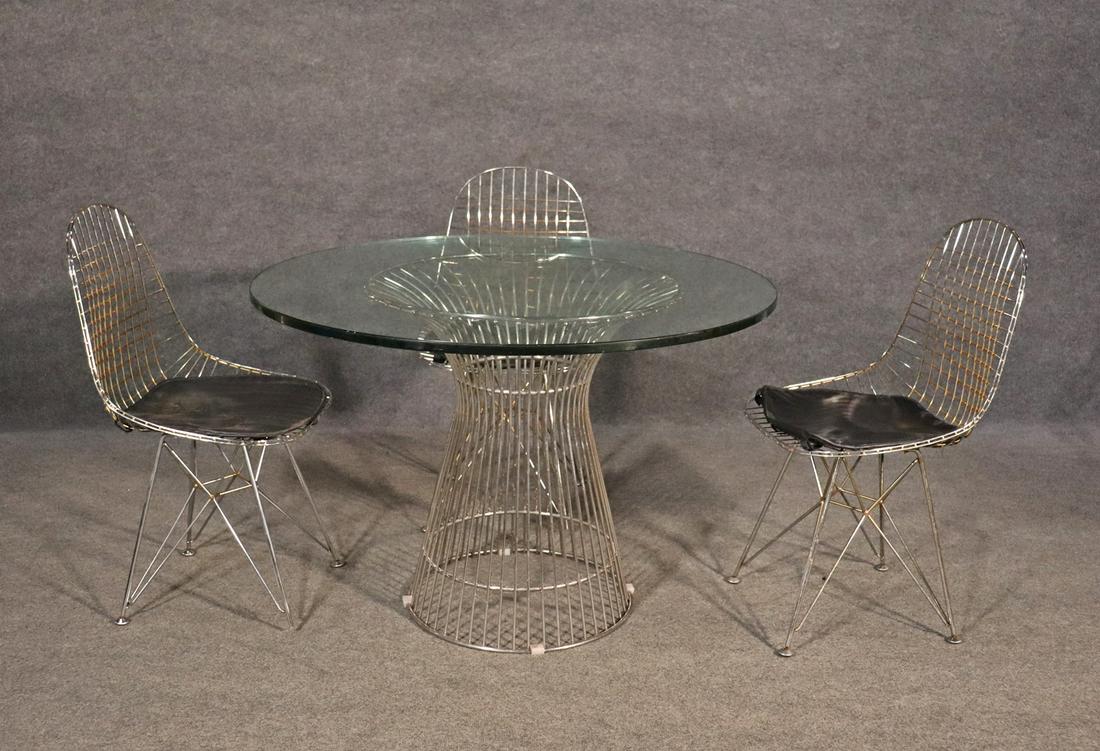 WARREN PLATNER STYLE GLASS TOP TABLE & 3 CHAIRS (1 of 12)