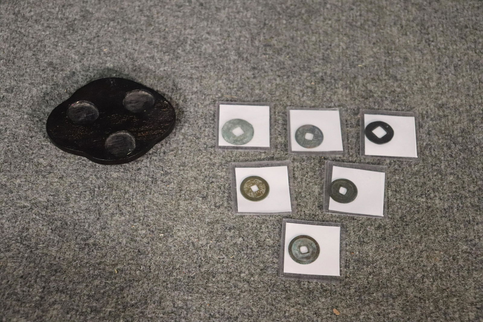 6 ASIAN COINS & WOOD STAND (1 of 15)