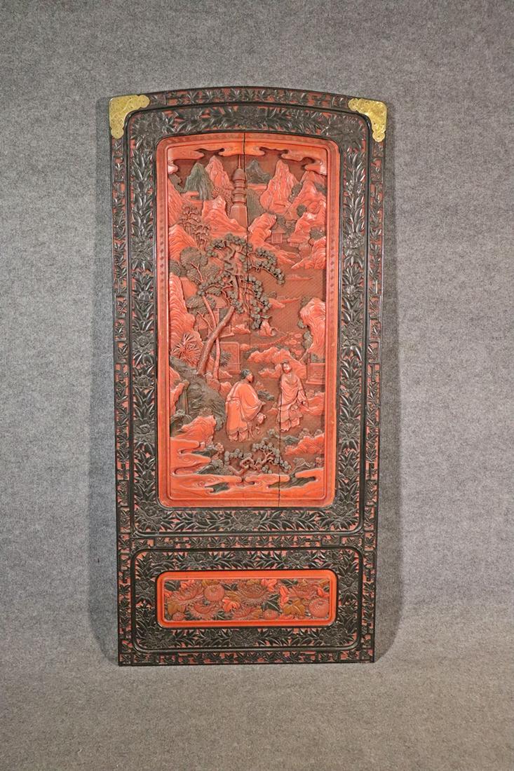 CARVED CINNABAR ASIAN PANEL (1 of 11)