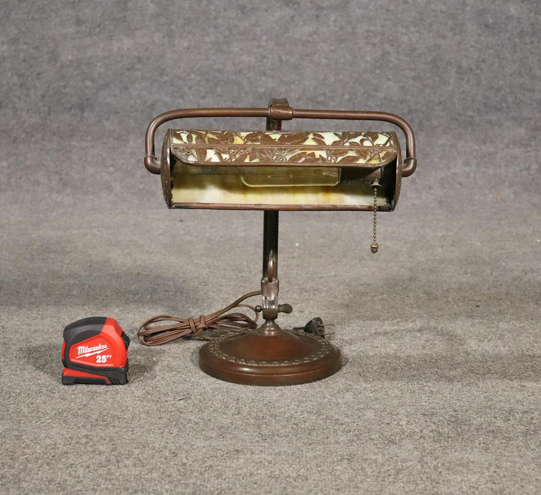 BRONZE SLIDE GLASS SHADE DESK LAMP ATTR HANDEL (1 of 7)