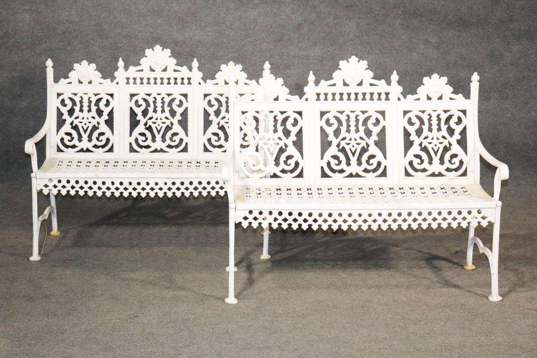 PAIR VICTORIAN STYLE CAST IRON GARDEN SEATS (1 of 11)