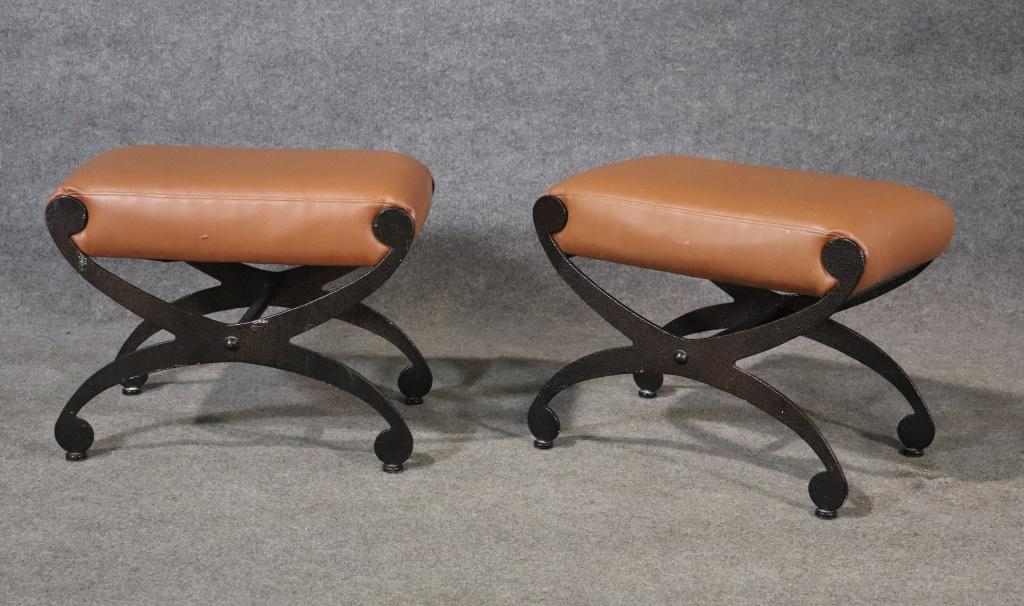 PAIR MID CENTURY MODERN X BENCHES (1 of 6)