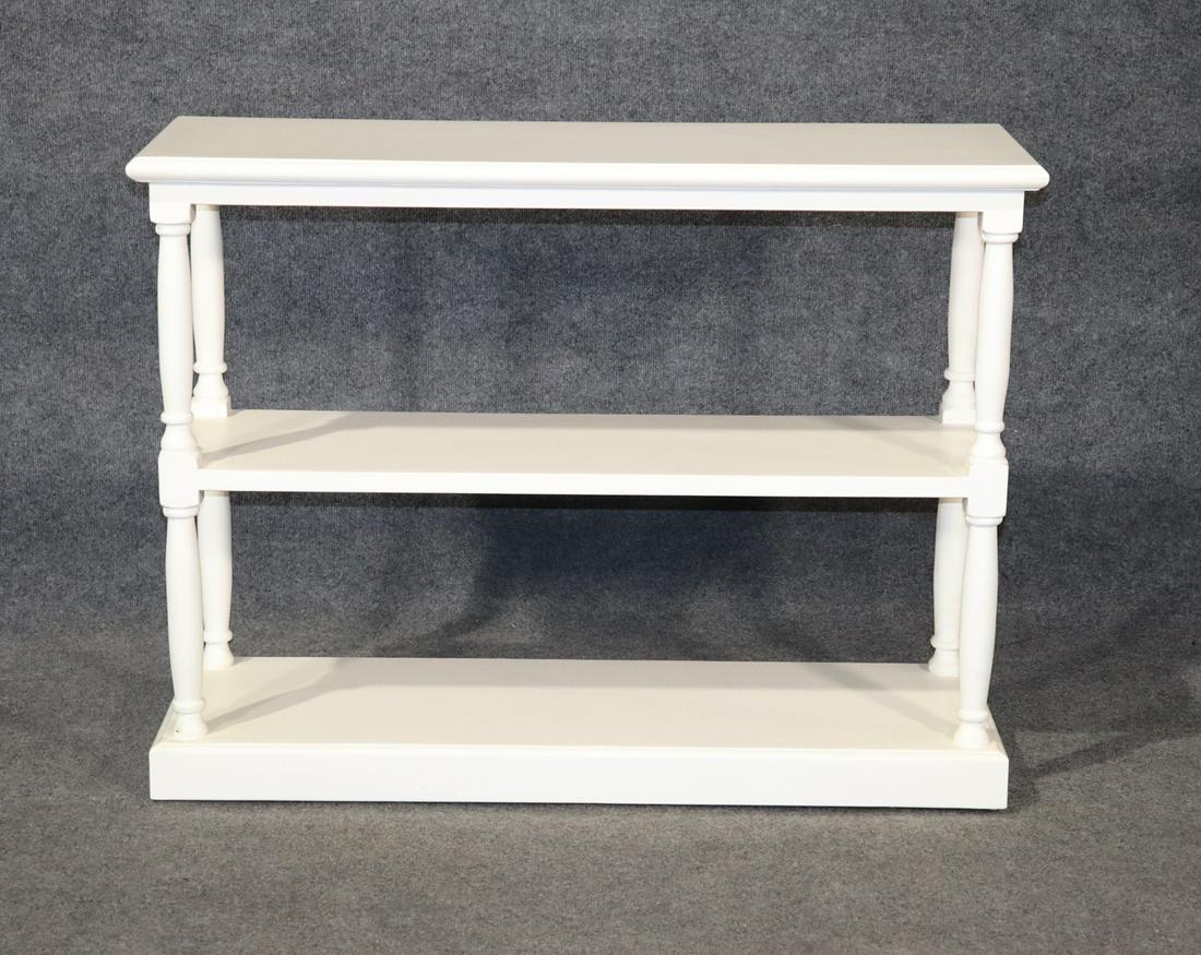 PAINTED 3 TIER ETAGERE/CONSOLE: Painted. 3 tier. 30 1/4" h x 39 3/4" w x 13" d.