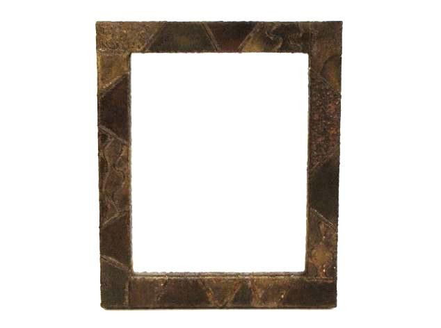 PAUL EVANS STEEL MIRROR: Some rust and paint flaking. Signed Paul Evans 71'. Good condition. . 24 1/4"h. x 20"w.