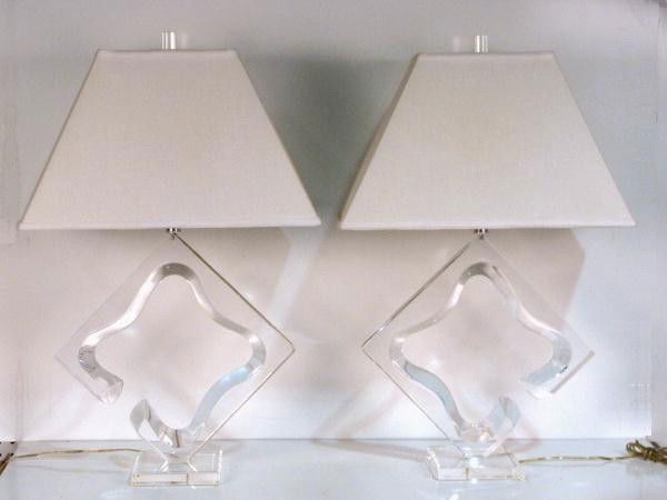 Pr. VAN TEAL LUCITE TABLE LAMPS: Signed Van Teal. Very good condition. 17 1/4"h. to the top of lucite. 30"h. overall.