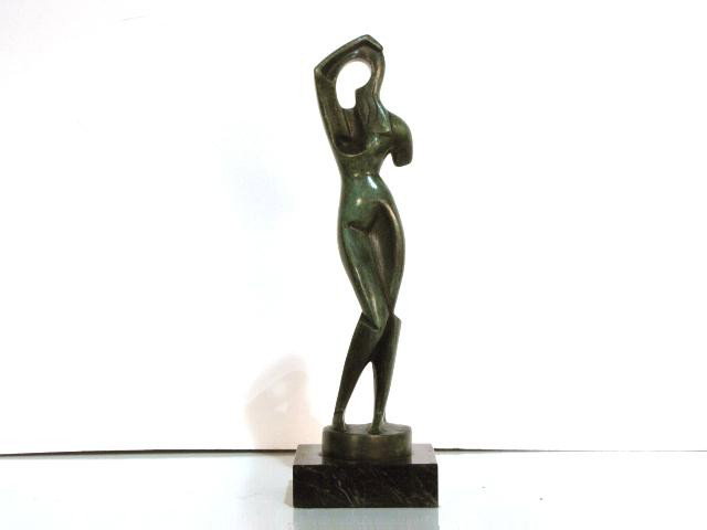 After ALEXANDER ARCHIPENKO BRONZE SCULPTURE: Green patina. Signed Archipenko. Very good condition. 13 1/2"h. on a 1 1/4" marble base.