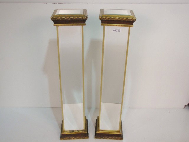 Pr. 48" MAITLAND SMITH MIRRORED PEDESTALS: Excellent condition. Labelled on bottom. 48 1/2" h. x 11" square.