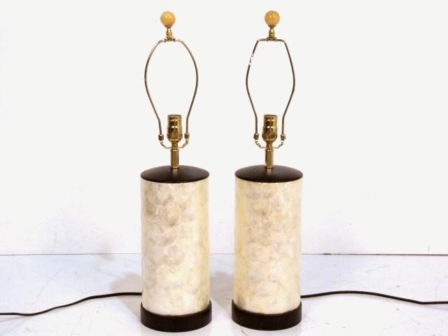 Pr. CAPIZ SHELL TABLE LAMPS: Very good condition. 27 1/2"h.