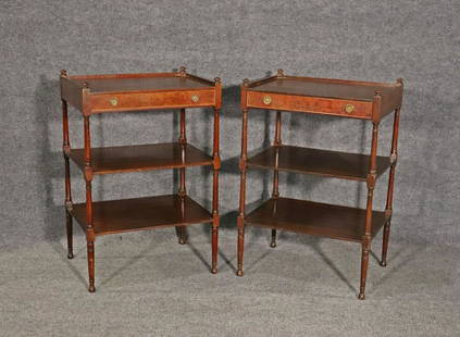 PAIR SCHMIEG & KOTZIAN 3 TIER END TABLES: 3 tier. One dovetail drawer. 30 1/4" h x 20" w x 15" d.