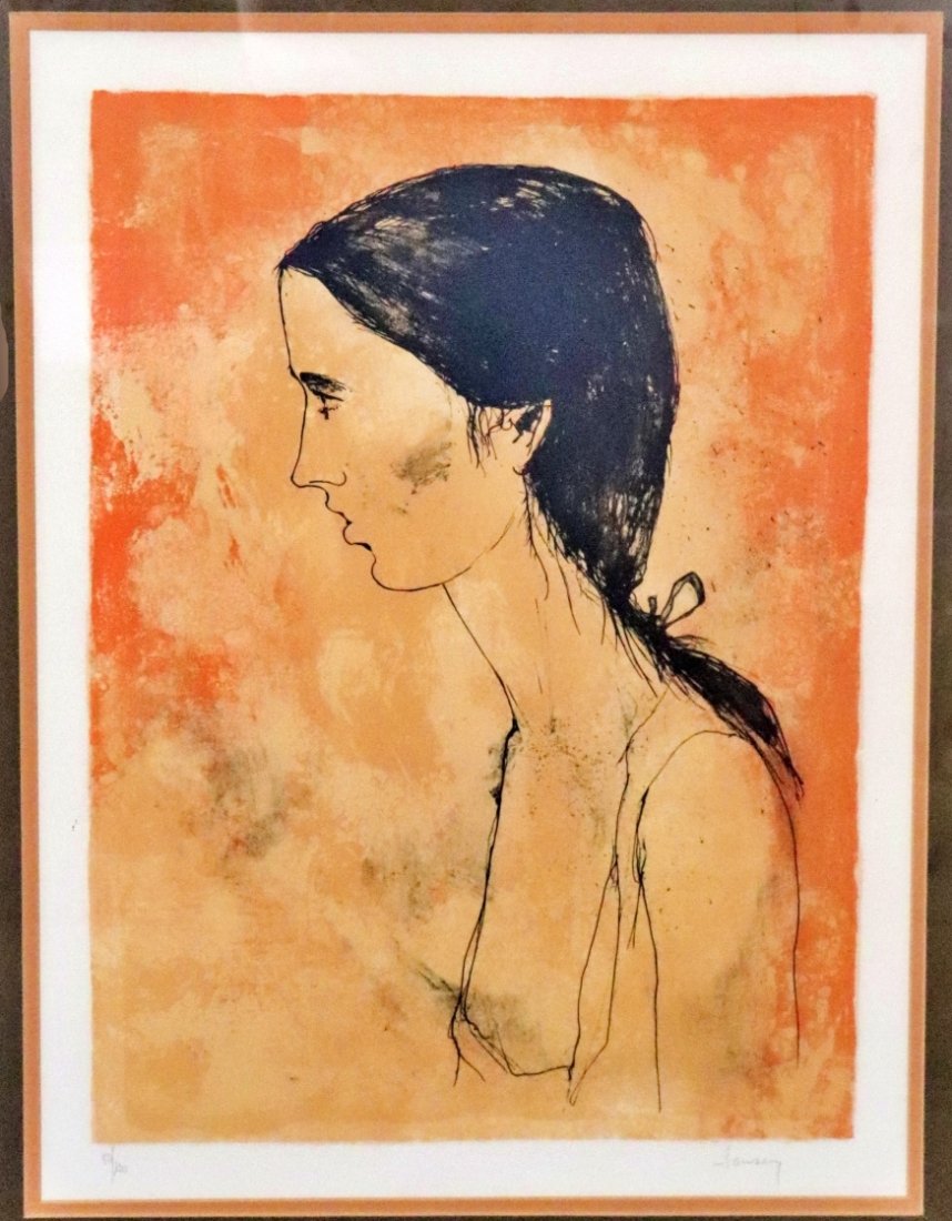 LITHOGRAPH BY JEAN LEON JANSEN: Color lithograph. Signed lower right. Limited edition 80/120. 23 3/8" h x 17 1/2" w. Framed measures 31 3/4" h x 25 5/8" w x 1 1/2" d.
