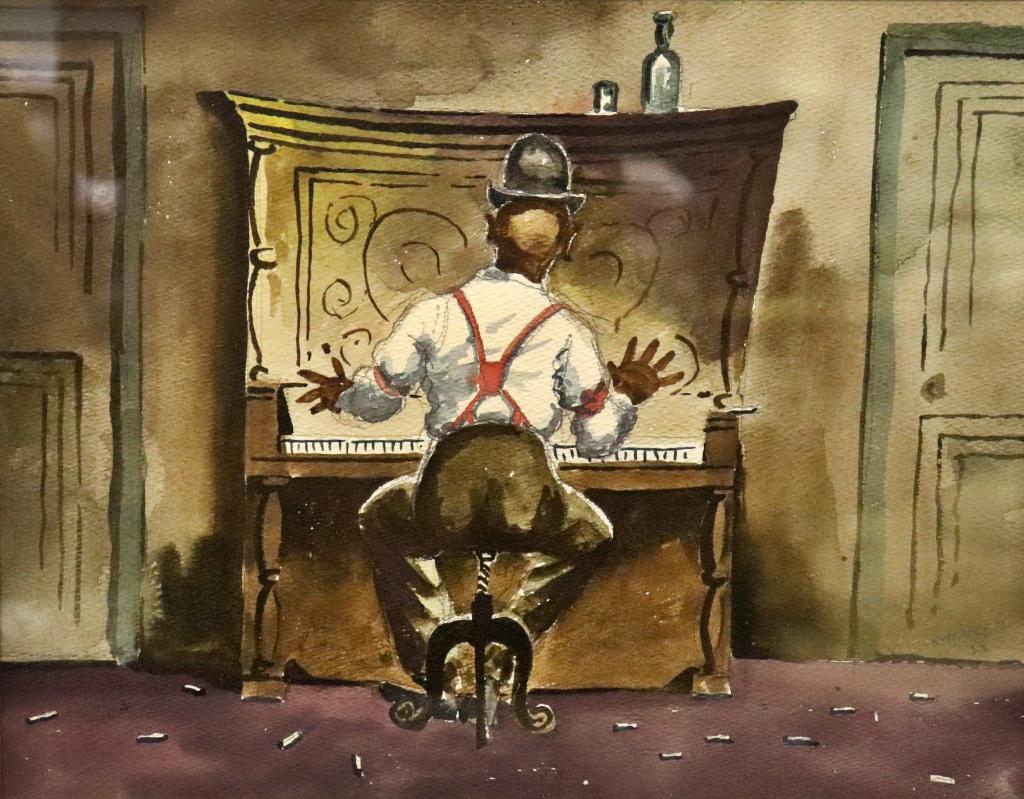 SIDNEY KITTINGER AFRICAN AMERICAN MAN PLAYING PIANO WATERCOLOR (1 of 6)