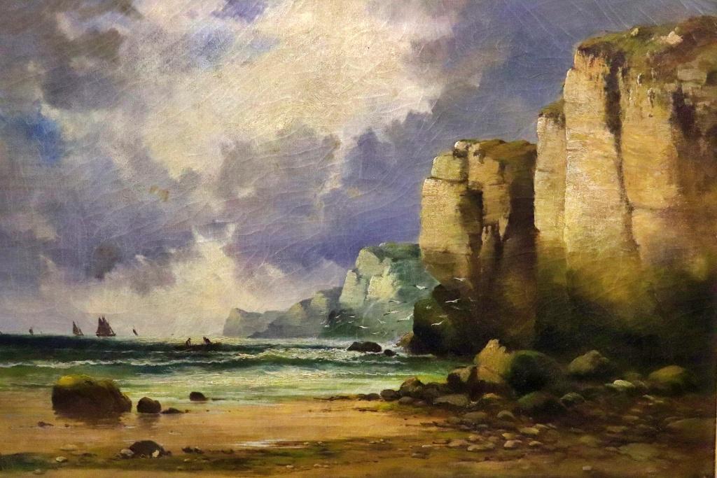 SEASCAPE WITH ROCKY COAST & SAIL SHIPS BY W. C. WEBB, ENGLISH, (1860 - 1985) (1 of 11)