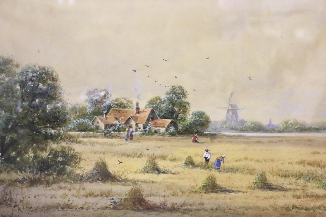 19TH/20TH C COUNTRY LANDSCAPE GATHERING HAY BY SAMUEL A MULHOLLAND, BRITISH (1 of 9)