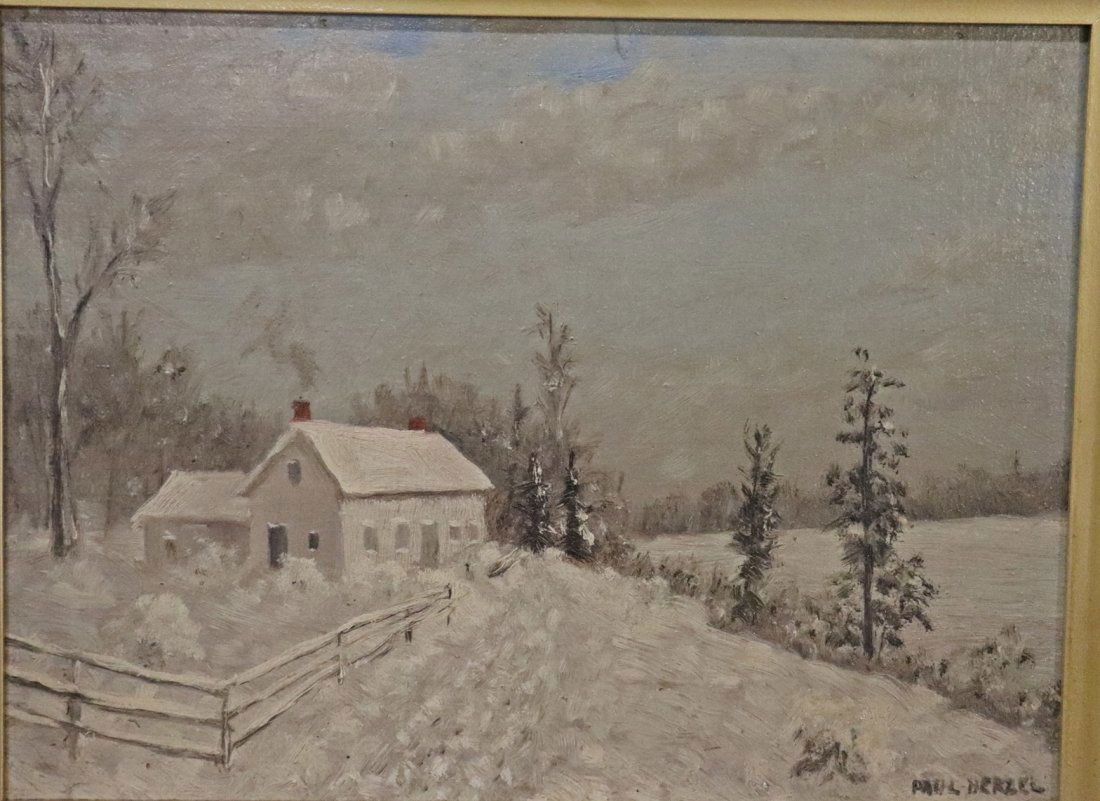 PAUL HERZEL "HOME BOUND" OIL PAINTING: Sold from the Living Estate of Carmelo and Jole Leggio. Well know antique dealers for the last 50 years. 1876 - 1956. Born Germany. Homestead, horses, animals and landscape. Circa 1916. Signed lower r