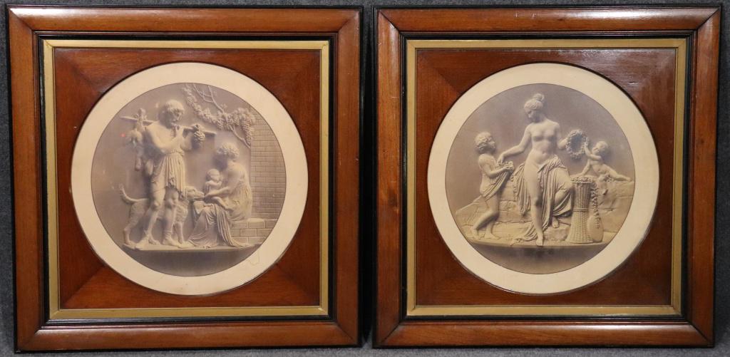 PAIR WOOD MOUNTED CLASSICAL PRINTS (1 of 12)