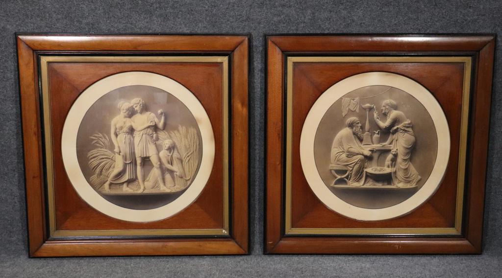 PAIR WOOD MOUNTED CLASSICAL PRINTS (1 of 13)