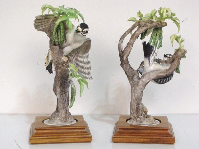 Pr. ROYAL WORCESTER DOROTHY DOUGHTY WOODPECKERS: Some damages. Good condition. 10 1/2"h.