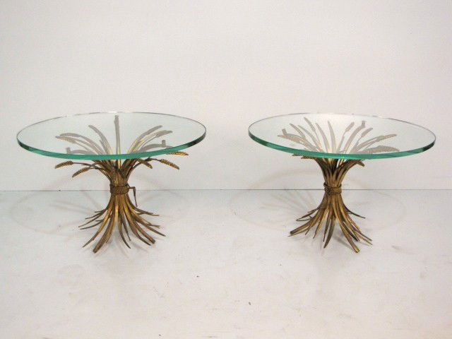 Pr. ITALIAN WHEAT SHEAF TABLES: Glass tops. Very good condition. 17"h. x 26"w. x 17 1/2"d.