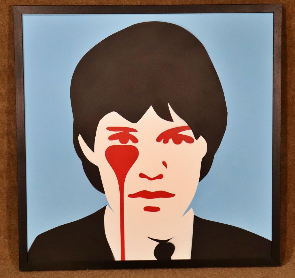 MICK JAGGER BY "PURE EVIL": A.K.A. Charles Uzzell-Edwards, an Urban Artist from England. The painting is documented on the back, "tagged" by Pure Evil Himself, and references Marianne Faithful's Nightmare of Mick Jagger from Pur