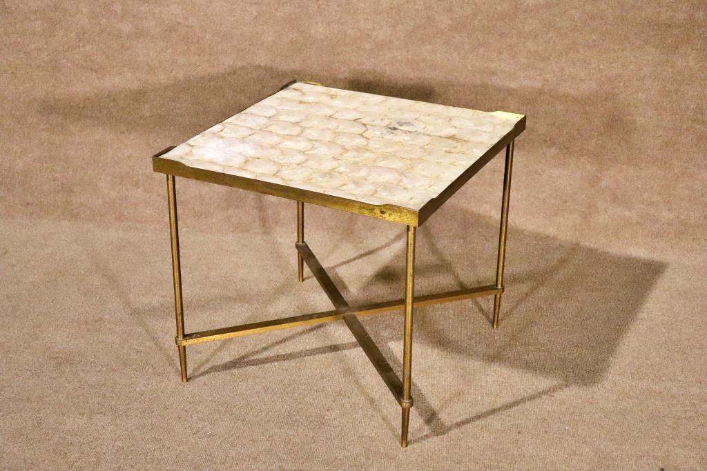 VINTAGE HOLLYWOOD REGENCY CAPIZ SHELL AND BRASS TABLE (1 of 11)