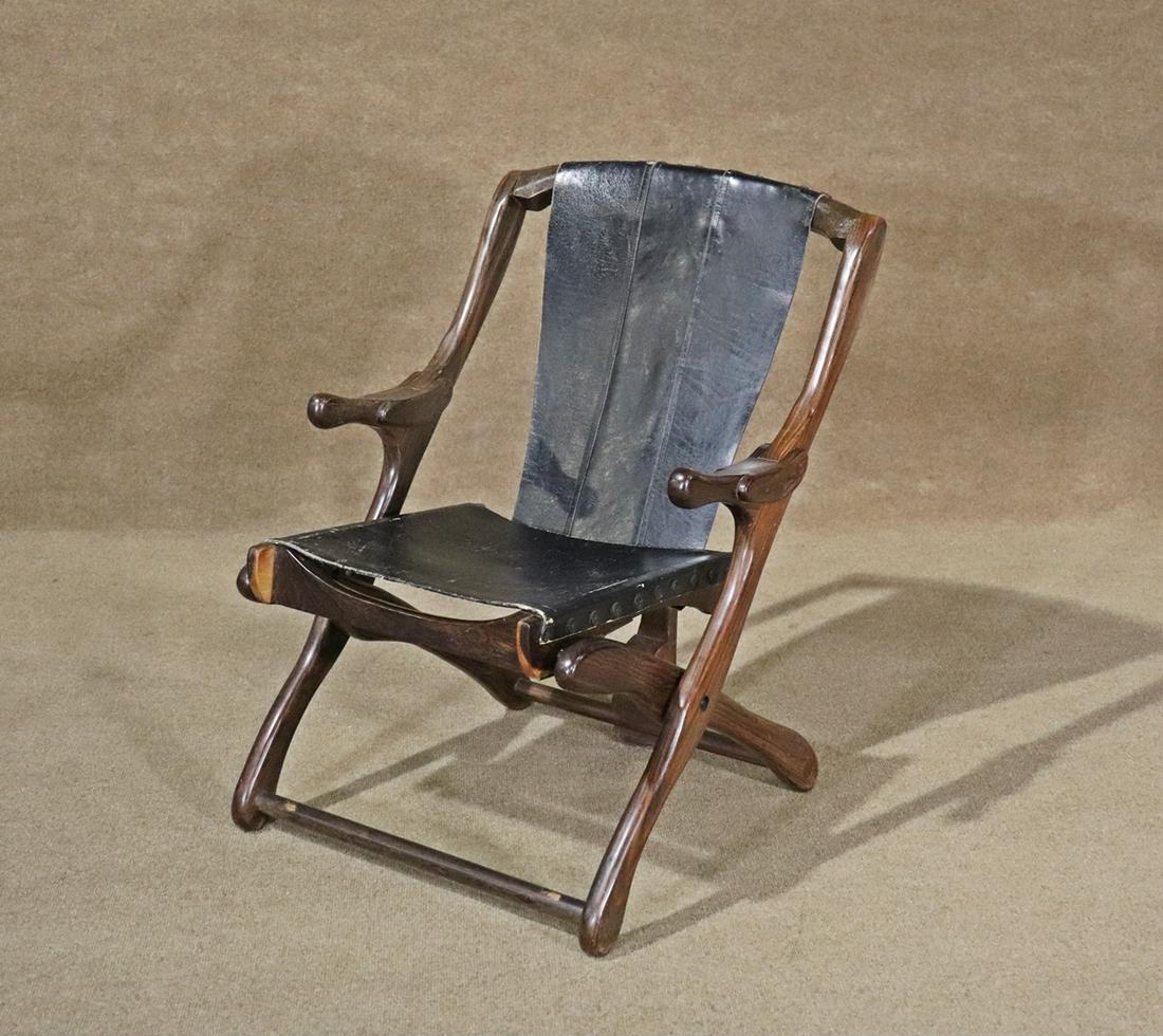 WALNUT & LEATHER FOLDING CHAIR (1 of 11)
