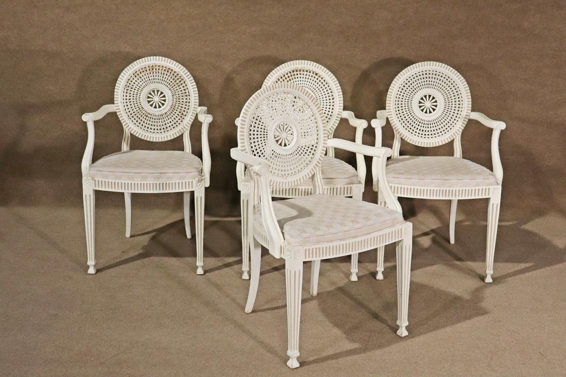4 CARVED PAINTED CANE BACK ARM CHAIRS (1 of 13)