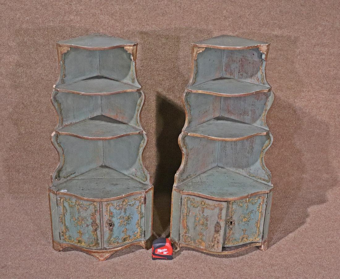 PAIR ANTIQUE ITALIAN MINIATURE CORNER CABINETS (1 of 8)