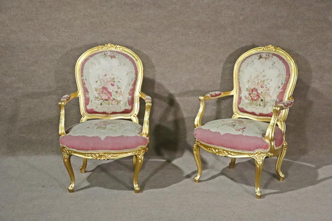 PAIR FRENCH GILT AUBUSSON ARM CHAIRS (1 of 7)
