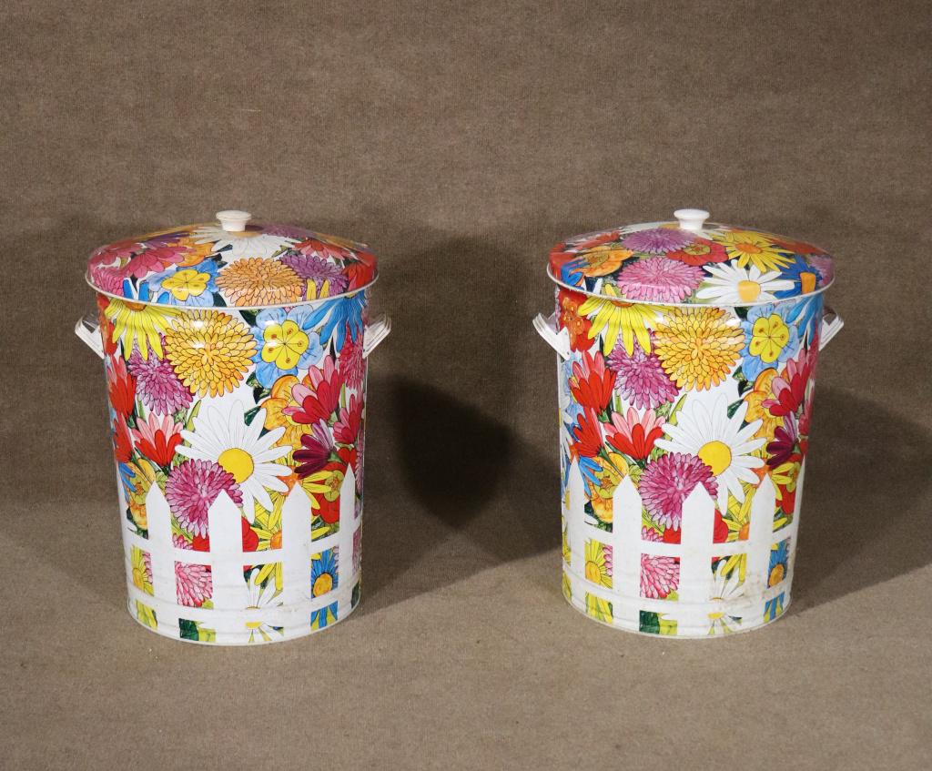 PAIR OF PAINT DECORATED TRASH BINS (1 of 6)